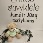 Rankų darbo pliušinis meškiukas su švelniai žaliais marškinėliais