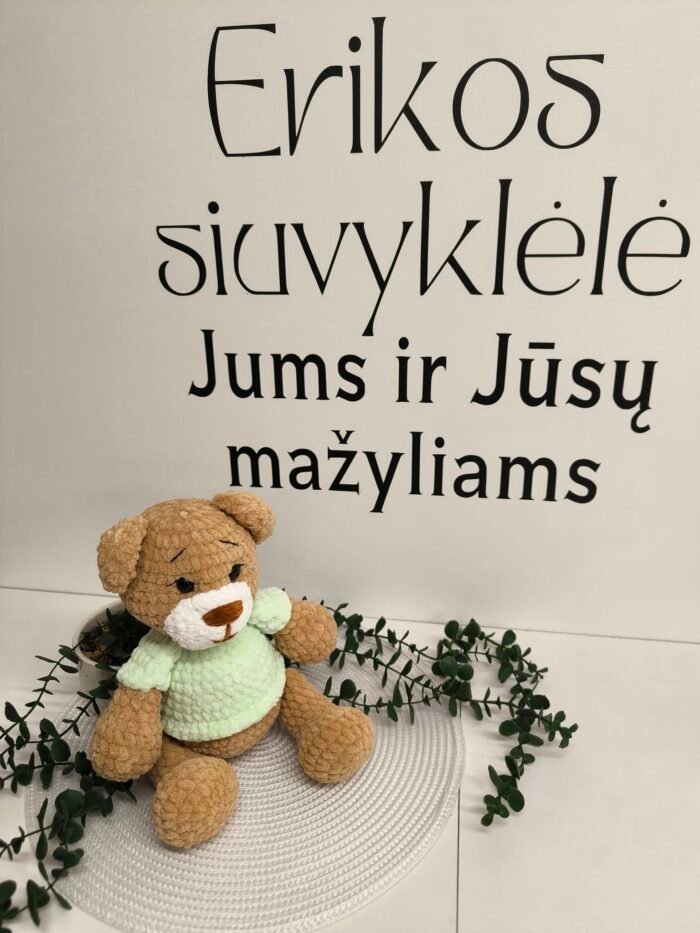 Rudas meškiukas su švelniai žaliais marškinėliais - Image 1