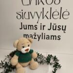 Rankų darbo pliušinis meškiukas su tamsiai žaliais marškinėliais