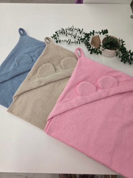 Medvilniniai frotes audinio ranksluosciai su gaubtuvu